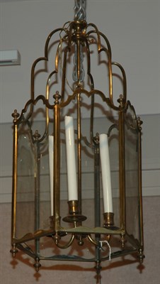 Lot 349 - Brass Three-Light Hall Lantern Height 23 1/2...