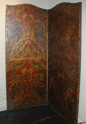 Lot 112 - Embossed Leather Two-Panel Screen Height 6...