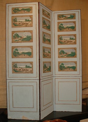 Lot 169 - Watercolor Painted Three-Panel Screen Height 6...