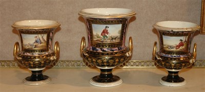 Lot 260 - Set of Three Bloor Derby Porcelain Urns Height...
