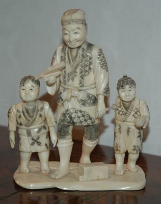 Lot 453 - Japanese Carved Ivory Figural Group