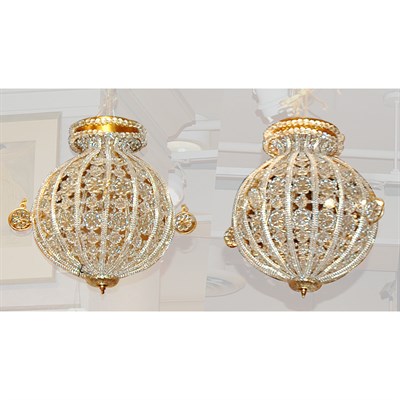 Lot 397 - Pair of Molded and Beaded Glass Balloon-Form...