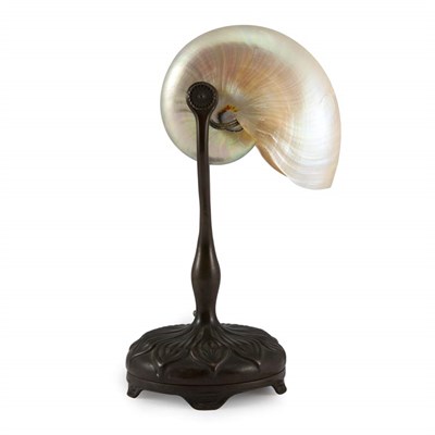 Lot 427 - Tiffany Studios Bronze and Nautilus Shell Desk...