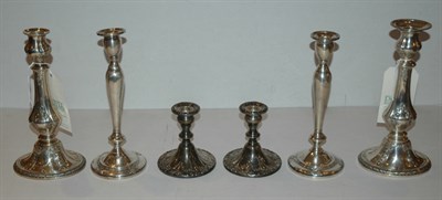 Lot 301 - Three Pairs of Sterling Silver Candlesticks...