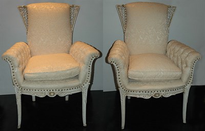 Lot 327 - Pair of White Painted Button Upholstered Bergeres