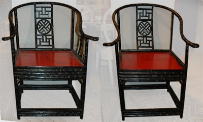Lot 377 - Pair of Chinese Black Painted Horseshoe Armchairs