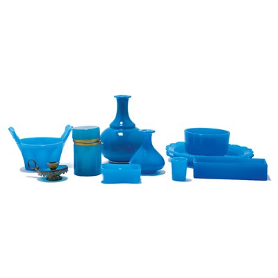 Lot 402 - Group of Ten Blue Opaline Glass Table Articles...