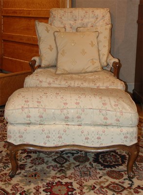 Lot 404 - Louis XV Style Fruitwood Fauteuil with Ottoman...