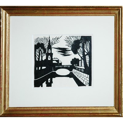 Lot 103 - A. A. Yakumazeta [CANAL SCENE] Linocut, 1980....