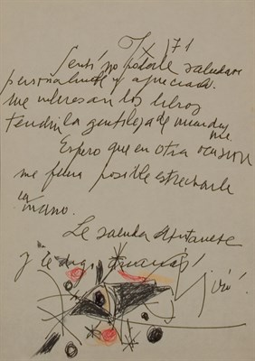 Lot 26 - MIRO, JOAN Autograph letter in Spanish, signed...