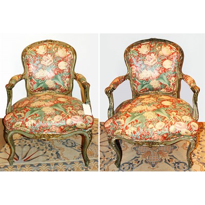 Lot 294 - Pair of Louis XV Style Gilt and Painted Wood...
