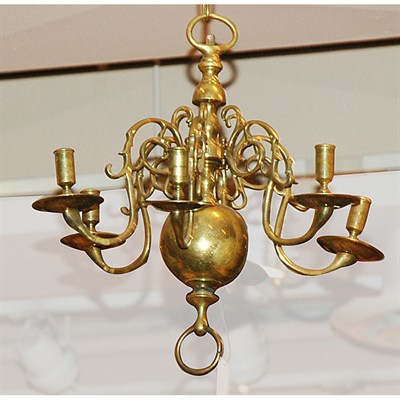 Lot 395 - Dutch Baroque Style Brass Six-Light Chandelier...
