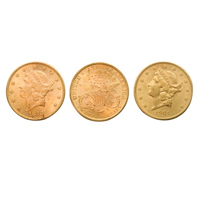 Lot 498 - $20 Liberty Head, Three Coins