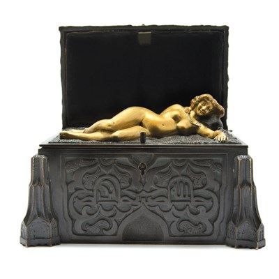 Lot 401 - Austrian Cold Painted Bronze Casket The hinged...