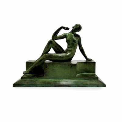 Lot 374 - French Art Deco Verdigris Patinated-Bronze...