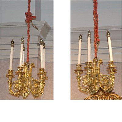 Lot 248 - Pair of Empire Style Gilt-Metal Five-Light...