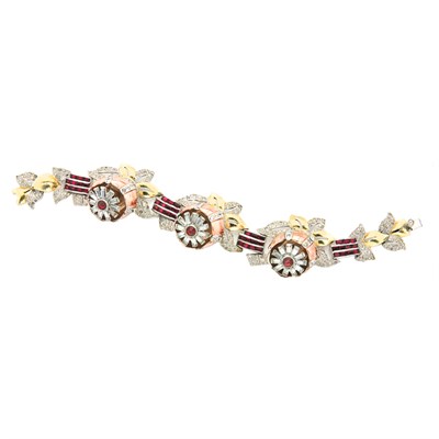Lot 105 - Retro Tremblant Flower Bracelet Circa 1940 Red...