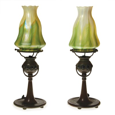 Lot 419 - Pair of Tiffany Studios Bronze and Favrile...