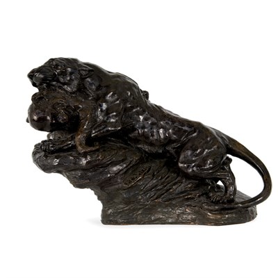 Lot 328 - Faux Bronzed Group of a Panther and Her Prey...
