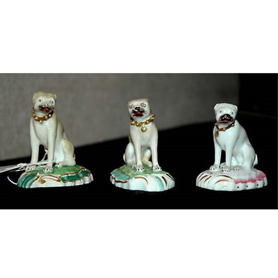 Lot 5A - Group of Three Derby Porcelain Pug Dogs Circa...