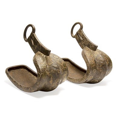 Lot 9 - Pair of Japanese Brass Inlaid Bronze Stirrups...