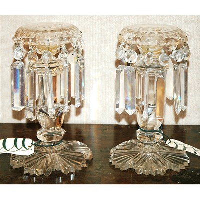 Lot 308 - Pair of George III Style Cut Glass Lustres...