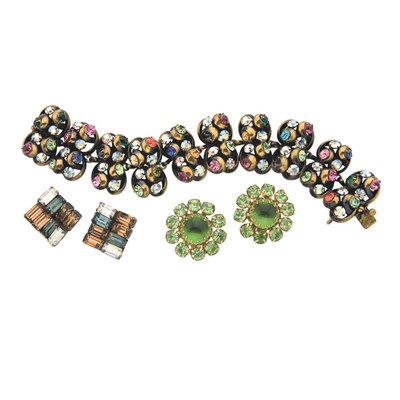 Lot 118 - Multicolored Rhinestone Bracelet and Two Pairs...