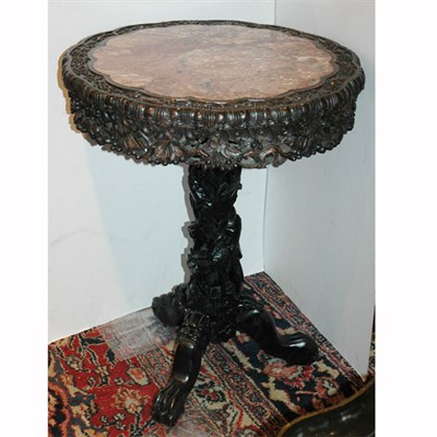 Lot 564 - Chinese Marble Top Carved Teakwood Side Table...