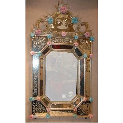 Lot 475 - Venetian Glass Mirror Of rectangular form,...