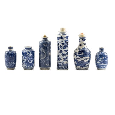 Lot 160 - Group of Six Chinese Blue and White Snuff...