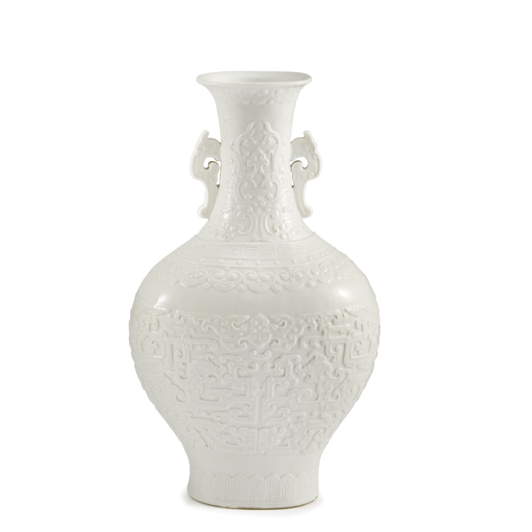 Lot 139 - Chinese Molded White Glazed Porcelain Vase...