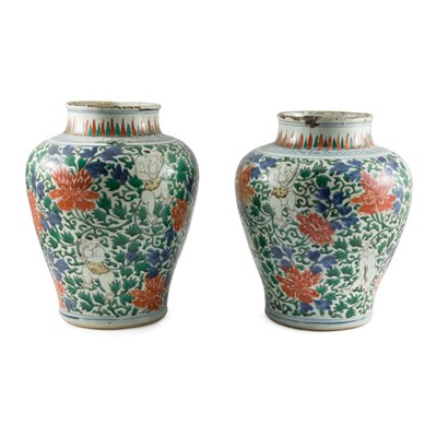 Lot 46 - Two Similar Chinese Doucai Porcelain Vases...