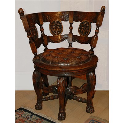 Lot 176 - Continental Carved Walnut Tufted Leather Chair