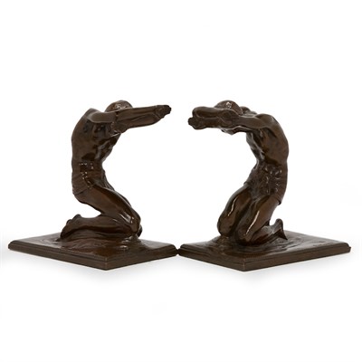 Lot 87 - Companion Pair of Bronze Figural Bookends...