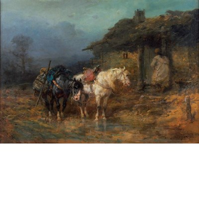 Lot 8 - Adolf Schreyer German, 1828-1899 The Halt for...