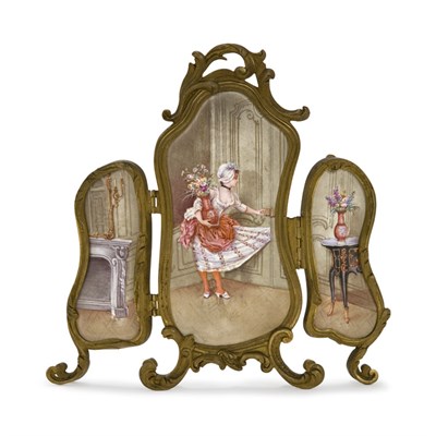 Lot 111 - Gilt-Bronze and Porcelain Triptych Miniature...