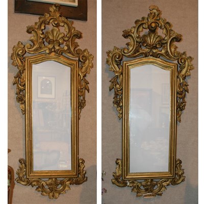 Lot 193 - Pair of Italian Rococo Style Gilt-Wood Mirrors...