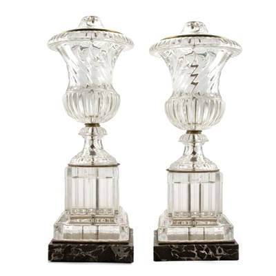Lot 313 - Pair of Baccarat Style Molded Glass Lamps Each...