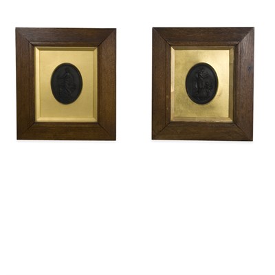 Lot 65 - Pair of Framed Wedgwood Pottery Basalt Plaques...