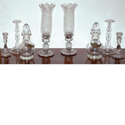 Lot 149 - Pair of Baccarat Molded Glass Candlesticks...