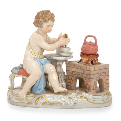 Lot 103 - Meissen Porcelain Figure of a Putto Modeled in...
