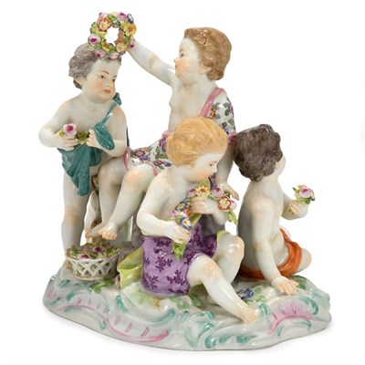 Lot 102 - Meissen Porcelain Figural Group of Four Putti...