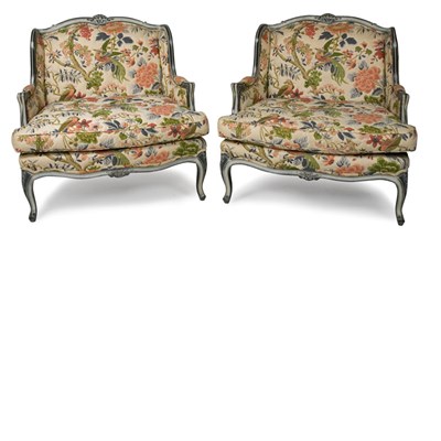 Lot 295 - Pair of Louis XV Style Painted Marquises Each...