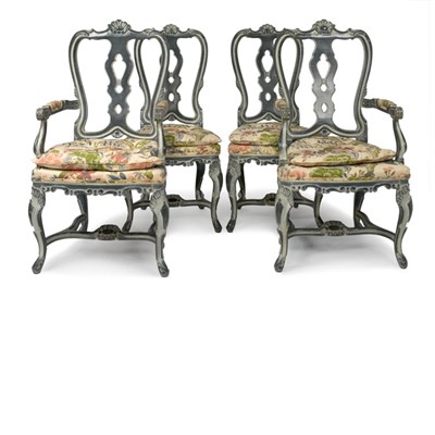 Lot 243 - Set of Eight Portuguese Rococo Style Painted...