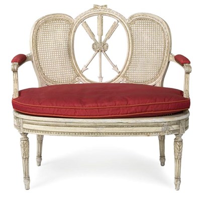 Lot 250 - Louis XVI Style Painted and Caned Settee The...