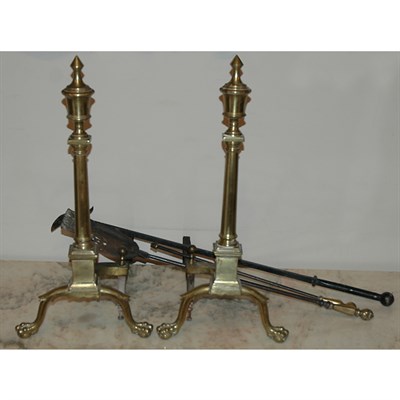 Lot 217 - Pair of Georgian Style Brass Andirons;...
