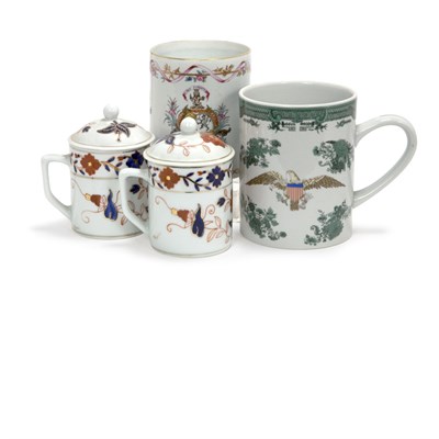 Lot 243 - Two Chinese Export Style Porcelain Tankards;...