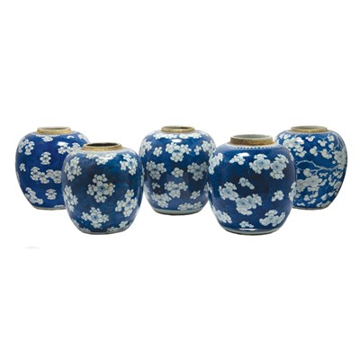 Lot 255 - Group of Five Chinese Blue and White Glazed...