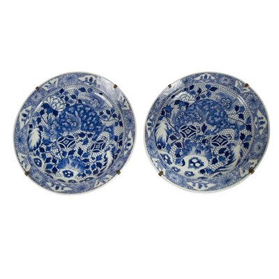 Lot 444 - Pair of Chinese Blue and White Glazed...