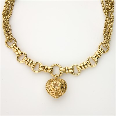 Lot 638 - Four Strand Gold Chain Pendant-Necklace